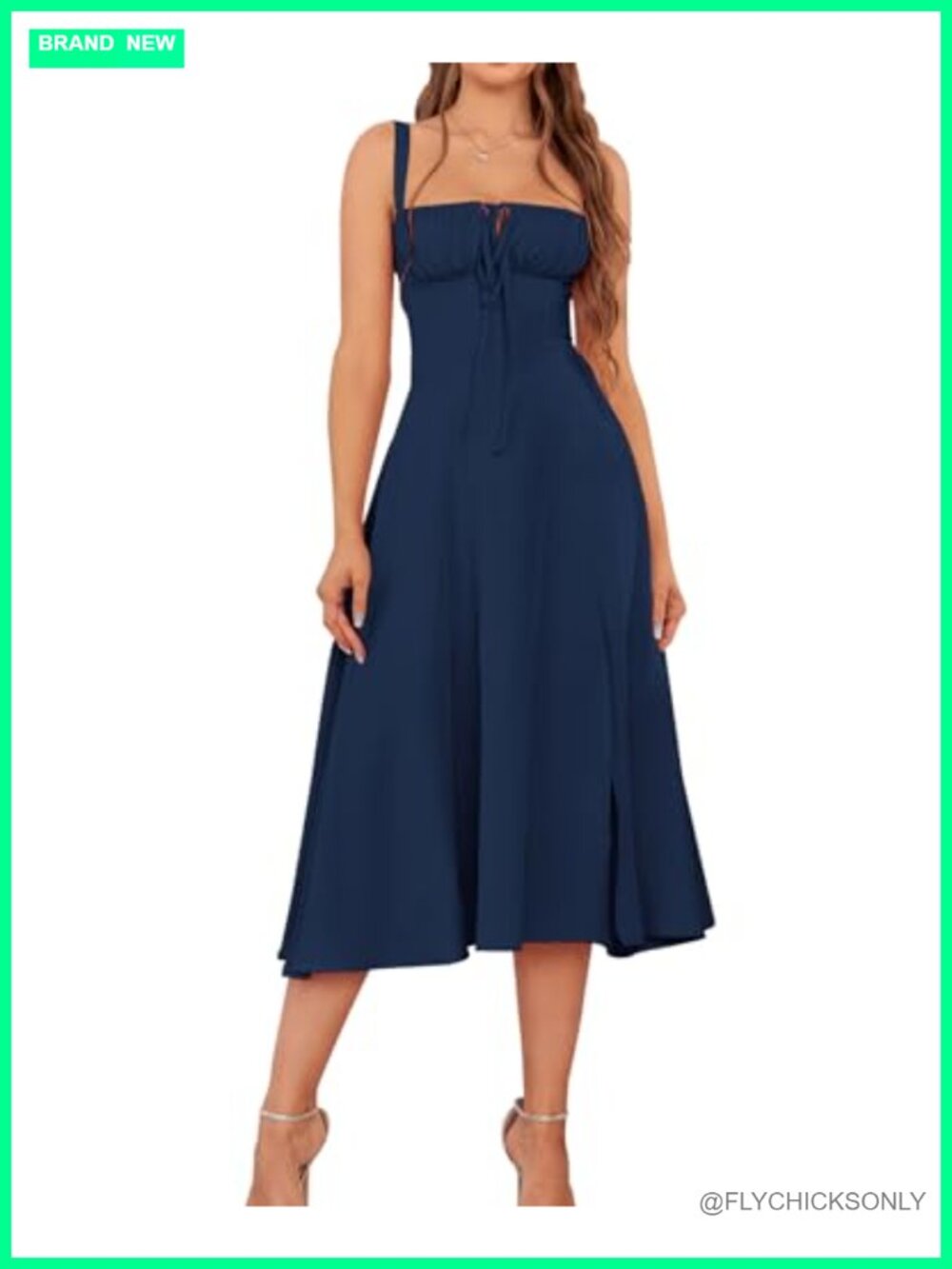 Women's Corset Midi Dress Milkmaid Sundress Square Collar Lace Up Split